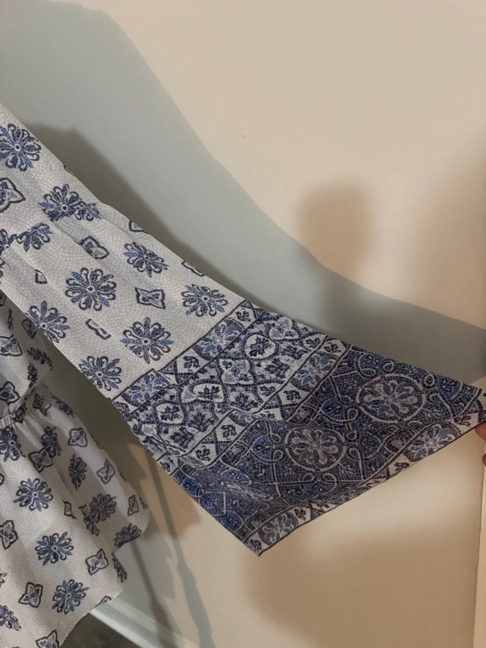 Michael Kors White and Navy Printed Long-Sleeve Peasant Blouse - Picture 5 of 5